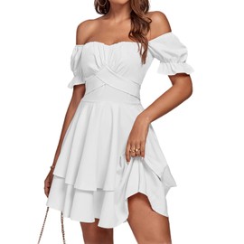 LYANER Women's Tie Back Off Shoulder Wrap Layer Ruffle Short Sleeve Mini Dress White XX-Large
