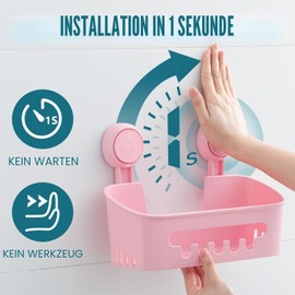 TAILI Shower Shelf No Drilling Shower Shelf Suction Cup Shower Organiser Large Capacity Bathroom Organiser No Drilling Bathroom Accessories for Shampoo Shower Basket Kitchen Organiser Pink