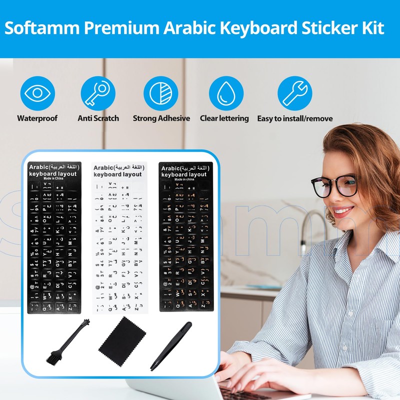 Arabic Keyboard Stickers[5 in 1],Arabic-English Keyboard Letter Replacement Sticker with