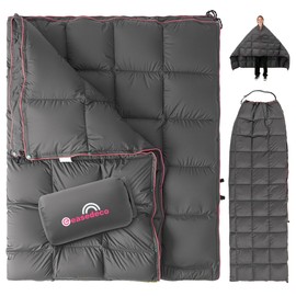 easedeco Down Camping Blanket - Dark Grey, 1lb 1oz / 77''*52'' Lightweight Packable Warm Puffy Travel Quilt with Footbox, 650 Fill Power Waterproof Outdoor Blankets for Hiking, Travel Down Quilt