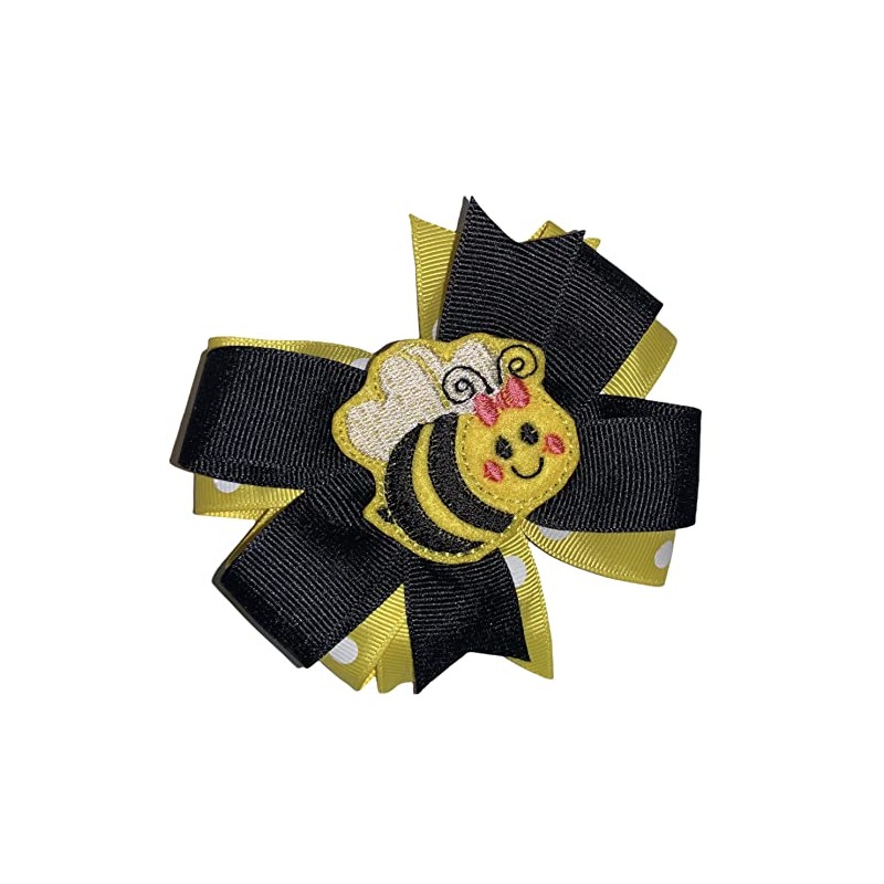 Bumblebee Pinwheel Hair Bow 4" Bee Black & Yellow