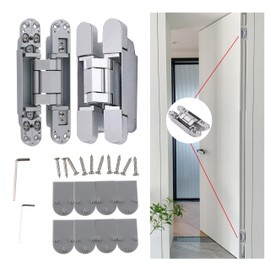 Mengshi 6" Hidden Door Hinges for Secret Door Heavy Duty Invisible Concealed Hinges Zinc Alloy 180 Degree Swing Hinge 3 Way Adjustable Butt Hinge 2 Packs - Silver