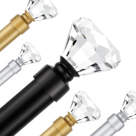 Lepushom 1 Pack Curtain Rods for Windows 30 to 40 Inches（2.5-3.3 Feet）, 1 Inch Diameter Adjustable Single Window Rod, Decorative Drapery Rods, Crystal Diamond Finials, Black