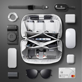 BRAVECOW Electronics Accessory Case Cable Organiser Storage Bag Travel Gadgets Organizer Tech Pouch with Handle, 180° Open Waterproof Electronics Organiser