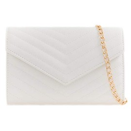 Girly Handbags Women's V Shaped Quilted Clutch Bag, White