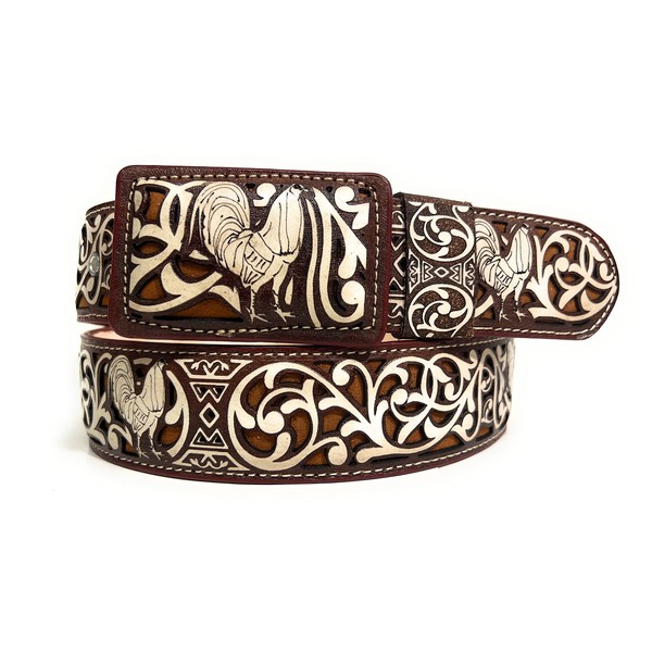 Cinto Laser Con Gallo, Men's Charro Saddle Vaquero Belt, Cinto