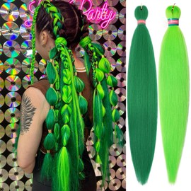 Green+Light Green Pre stretched Braiding Hair 2 Packs Pre feathered Braid Hair Extensions 30 Inches Kanekalon Hair Braids
