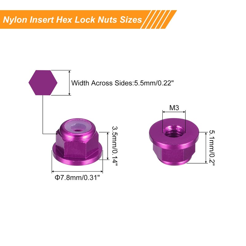 sourcing map Nylon Insert Hex Lock Nuts, 10pcs - M3