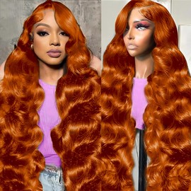 32 Inch Ginger Wig Human Hair Body Wave Lace Front Wigs 13x6 Hd Body Wave Lace Front Wig 200 Density Curly Wig Pre Plucked Baby Hair & Tangle Free, Natural Look for Daily Use