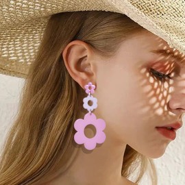 70s Earrings White Acrylic Outfits for Women Disco Earrings Dangle Simple Retro 70s Jewelry (Style 2)