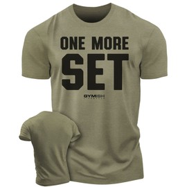 One More Set Gym T-Shirt Motivational Men's Workout and Exercise Shirt (XL, One More Set Military Green)