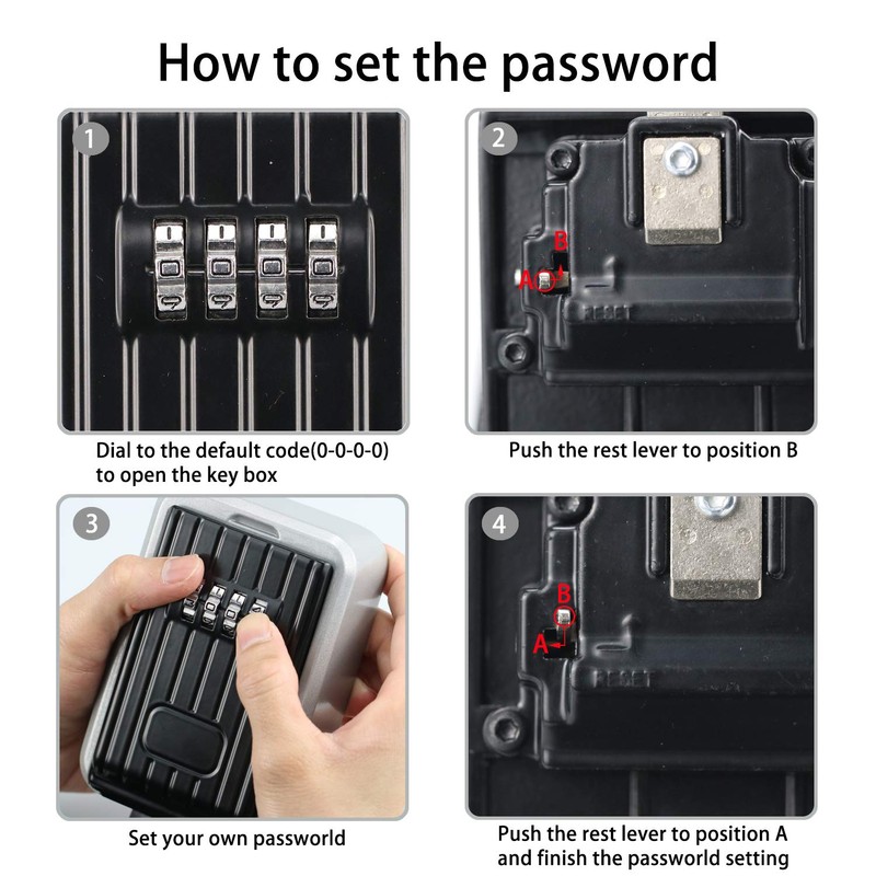 BenRich Outdoor Wall Mounted Key Safe with 4-Digit Combination, Resettable