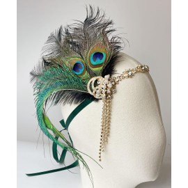 changyexi 1920s Peacock Feather Headband Roaring 20s Flapper Great Gatsby Headpiece Rhinestone Tassel Hair Accessories