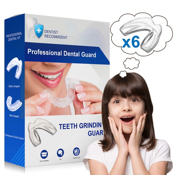 Kids Mouth Guard for Grinding Teeth, Pack of 6 Night Guard for Teeth Whitening Trays Clenching Bruxism Mouthguard, Moldable Sleep Bite Guard for Child and Women with Small Mouth