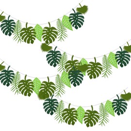 YunBey Pack of 4 Green Felt Leaf Garland for Children's Birthdays and Jungle Party Decoration
