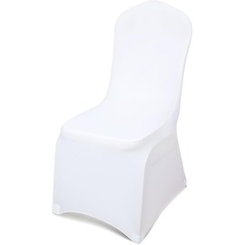 LEBENGURU Premium Spandex Chair Cover, Upgraded White Super Stretch Chair Slipcover Protector with Elastic Leg Pocket for Party, Wedding, Event, Banquet Decoration (White, 100 PCS)