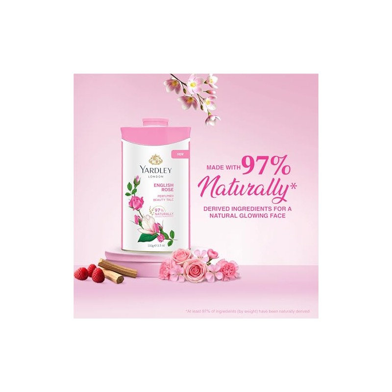 Yardley London ENGLISH ROSE Perfumed Deodorizing Talc Talcum Powder 100gm