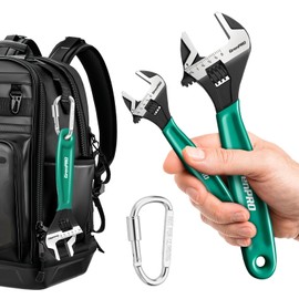 GRENPRO 2PC Adjustable Wrench Sets, Wide Jaw Black Oxide Wrench with Keychain, 6" & 10" small large mini thin Wrench for Shower Head, Locking Nut Plumbing Plumber Tools Spanner Adjustable Wrenches Set