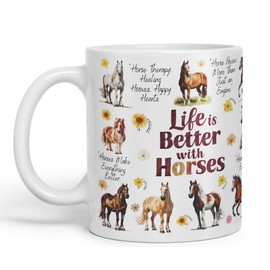 Vixar Keramiktasse "Life is better with Horses", für Tee, Kaffee, Heißbrühen, 330 ml, Geschenk (weiß)