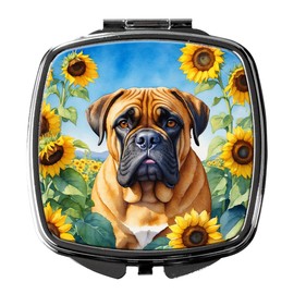 Caroline's Treasures Bullmastiff in Sunflowers Compact Mirror Decorative Travel Makeup Mirror for Women Girls Gifts Pocket Makeup Mirror Folding Handheld