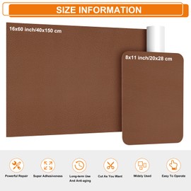 Leather Repair Tape - 8 x 11 inch 2pcs Self Adhesive Vinyl Repair Patch Kit for Car Seats, Couches, Jackets, Sofas, Handbags Brown