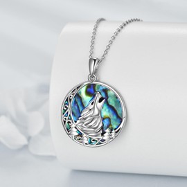 VONALA Animal Necklace Women's 925 Sterling Silver Wolf / Sea Turtle / Moth Abalone Shell Pendant Chain Animal Abalone Shell Jewellery Birthday Gifts for Women Teenager Girls, Sterling Silver, Abalone