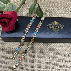 Helena Rose Magnetic Bracelet for Women - Multi Coloured Semi Precious Natural Gem Stones - with Jewellery Gift Box