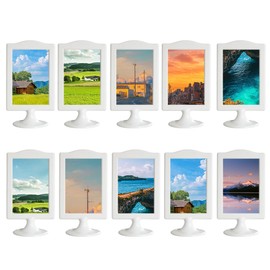 Voittozege 10 Pack Double Sided Standing Picture Frames 4 x 6, 2 Sides Pedestal Photo Frame with Inserts and Base,White Vertical Picture Holder for Tables,Classroom,Wedding