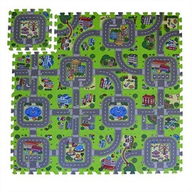 Exultimate Play Mat Road Toy Foam Playmat Interlocking Floor Puzzle Road Playroom Mat Interactive Play Set (18 Piece Set Zoo)