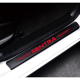 4Pcs Car Door Sill Protector Reflective 4D Carbon Fiber Sticker Decoration Door Entry Guard Door Sill Scuff Plate Stickers Compatible with Niss@ Sentra (red)