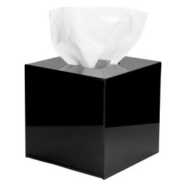 QWORK® Modern Acrylic Tissue Box Cover 14 * 14 * 14cm - Black, Square Facial Tissue Box for Bathroom, Kitchen