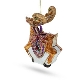 Elegant Prancer: Fancy Reindeer Glass Christmas Ornament