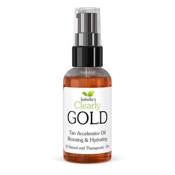 Isabella's Clearly GOLD, Best Natural Bronzing Tanning Oil. Moisturizing & Hydrating Sun Tan Accelerator, Healthy Bronze Glow with Olive, Carrot Seed, and Coconut Oils. 2 Oz