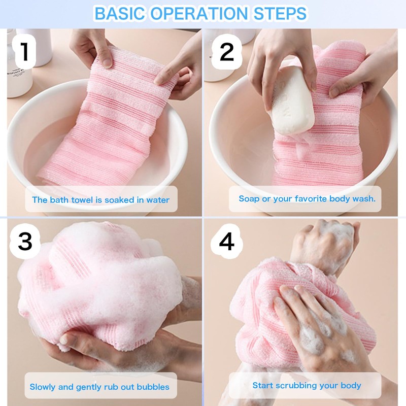 Pack of 4 Exfoliating Washcloths with 2 Hooks