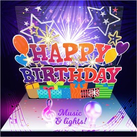 100 GREETINGS Fireworks Pop Up Happy Birthday Card - Singing Celebration Card with Light Show & Music, Unique Musical BDay Message for Women, Men, Mom, Grandma & Grandpa (1 LED)