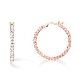 PAVOI 14K Gold Plated 925 Sterling Silver Post Cubic Zirconia Hoop Earrings | Rose Gold Hoops | 30mm