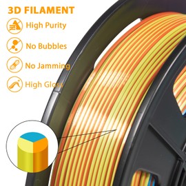 iSANMATE 3D Printer Filament, Tri-Color PLA Filament 1.75mm Bundle, Color Changing PLA Rainbow Filament, Coextrusion Silk PLA +/- 0.03 mm, 250g x 4 Spool