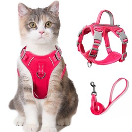 Cat Harness and Leash Set for Walking Escape Proof for Small Large cat Kitten Harness with ID tag Pocket (Pink,S)