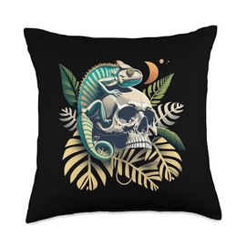 Terrarium Fan Shirts, Reptiles, Invertebrates, Ter Chameleon on Skeleton, Cool Drawing, Ink Art Throw Pillow, 18x18, Multicolor