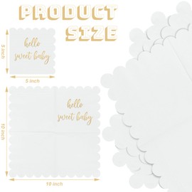 Zhanmai 100 servilletas festoneadas para baby shower, decoración de bebé, papel blanco y dorado, servilletas desechables para almuerzo, cóctel, plegadas, 5 x 5 pulgadas, para niñas, niños, baby shower, decoración de fiesta