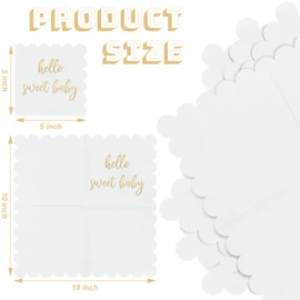 Zhanmai 100 servilletas festoneadas para baby shower, decoración de bebé, papel blanco y dorado, servilletas desechables para almuerzo, cóctel, plegadas, 5 x 5 pulgadas, para niñas, niños, baby shower, decoración de fiesta