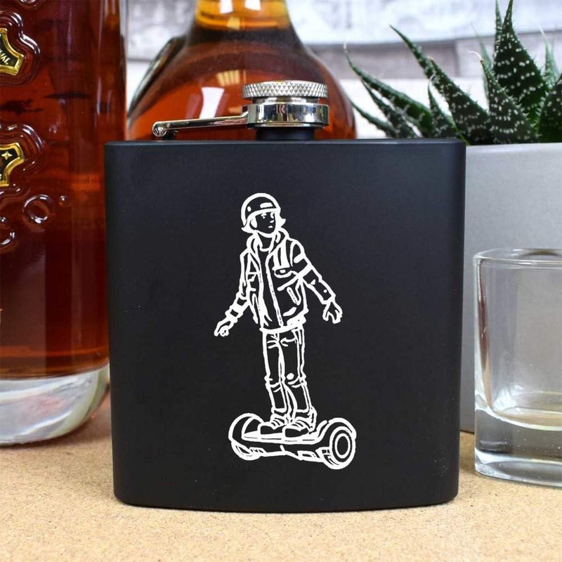 6oz (170ml) 'Boy On Electric Hoverboard' Pocket Hip Flask (HP00030643)