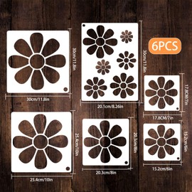 Nzexlyva 6 Pcs Large Flower Stencils Reusable Floral Painting Templates for Walls, Wood & Fabric Sunflower Painting for Garden Scrapbooking Fences Canvas & DIY Crafts