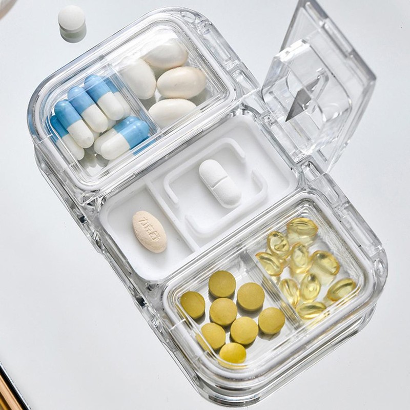 2 in 1 Portable Pill Organizer Pill Cutter Dustproof and