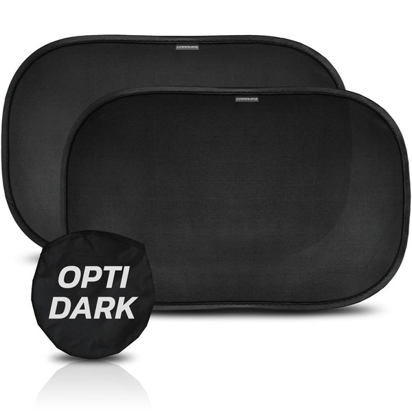 Car sunshade with certified UV protection OPTI Dark - with suction cup, sun protection for babies and pets, 2 baby sunshades Black M/L 51x31 cm