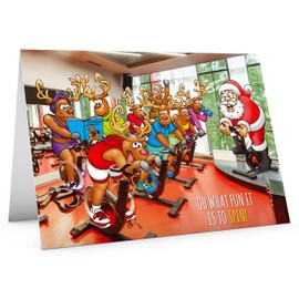 STREET SANTA - Spinning Class Christmas Card - Pack of 3 Cards - Large A5 Card Size - Funny Humour - Made in the UK - Oh, What Fun It Is To Spin - For Fitness Fans Boyfriend Girlfriend Him Her