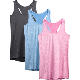 NELEUS Workout Running Racerback Long Tank Top for Women,8006,3 Pack,Grey,Light Blue,Rose red,2XL