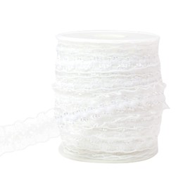 JESEP YONG 25 Yards White Elastic Ruffle Ribbon for Sewing 3/4 inch 20mm Stretch Organza Lace Trim Crochet Elastic Band Clothing and Garment for DIY Headband-Clothes-Embellishment-Hat