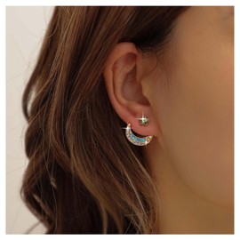 Allereya Vintage Rhinestone Moon Ear Jacket Earrings Sapphire Star Jacket Earrings Blue Crystal Moon Star Earrings Boho Crescent Moon Earrings Jewellery for Women and Girls