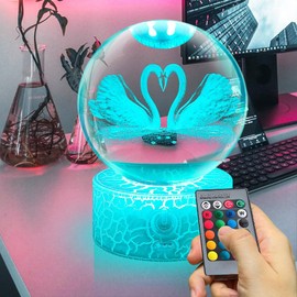 Fanrui Crystal Swan Lamp,2Pcs Swan Figurines Paperweight,3D Swan Gifts for Women,Crystal Twin Swan Statue Decor,16 Colors Remote Control Night Light,Gifts for Girls, Mom, Christmas, Valentine's Day